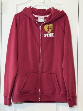 PINK Victoria's Secret FSU Florida State Hoodie Jacket Gold Heart Full Zip L
